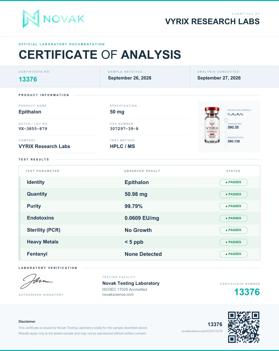 Certificate of Analysis for Epithalon