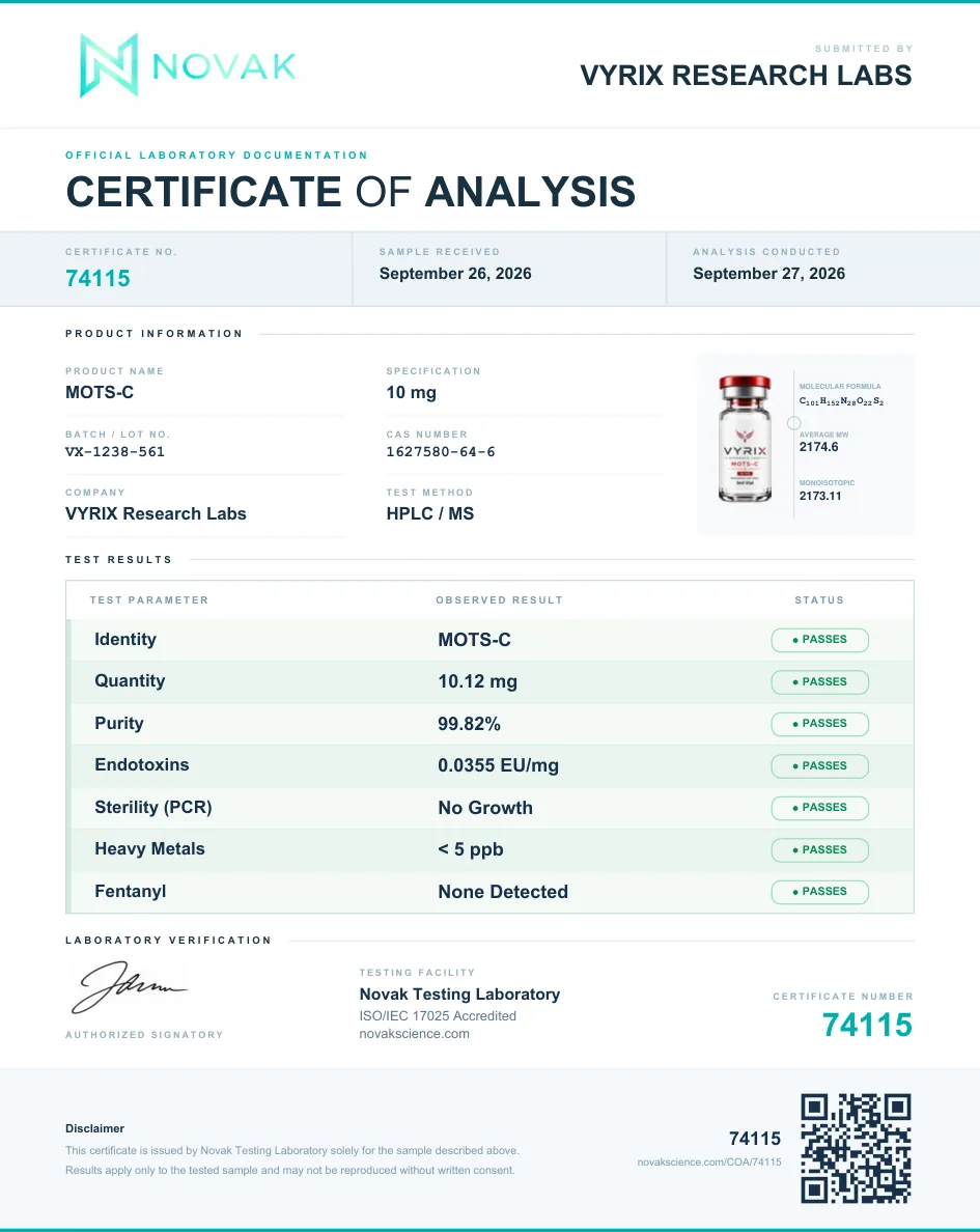 Certificate of Analysis for MOTS-C